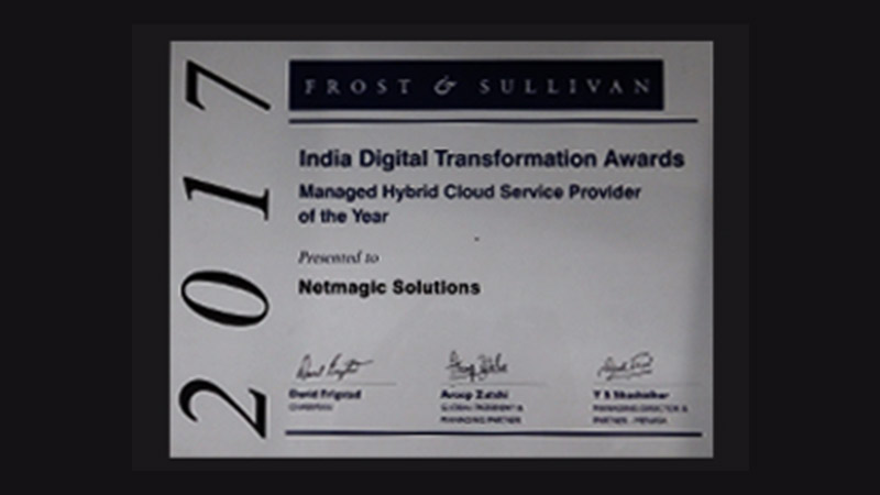 Netmagic Bags 2017 Frost and Sullivan India Digital Transformation Awards